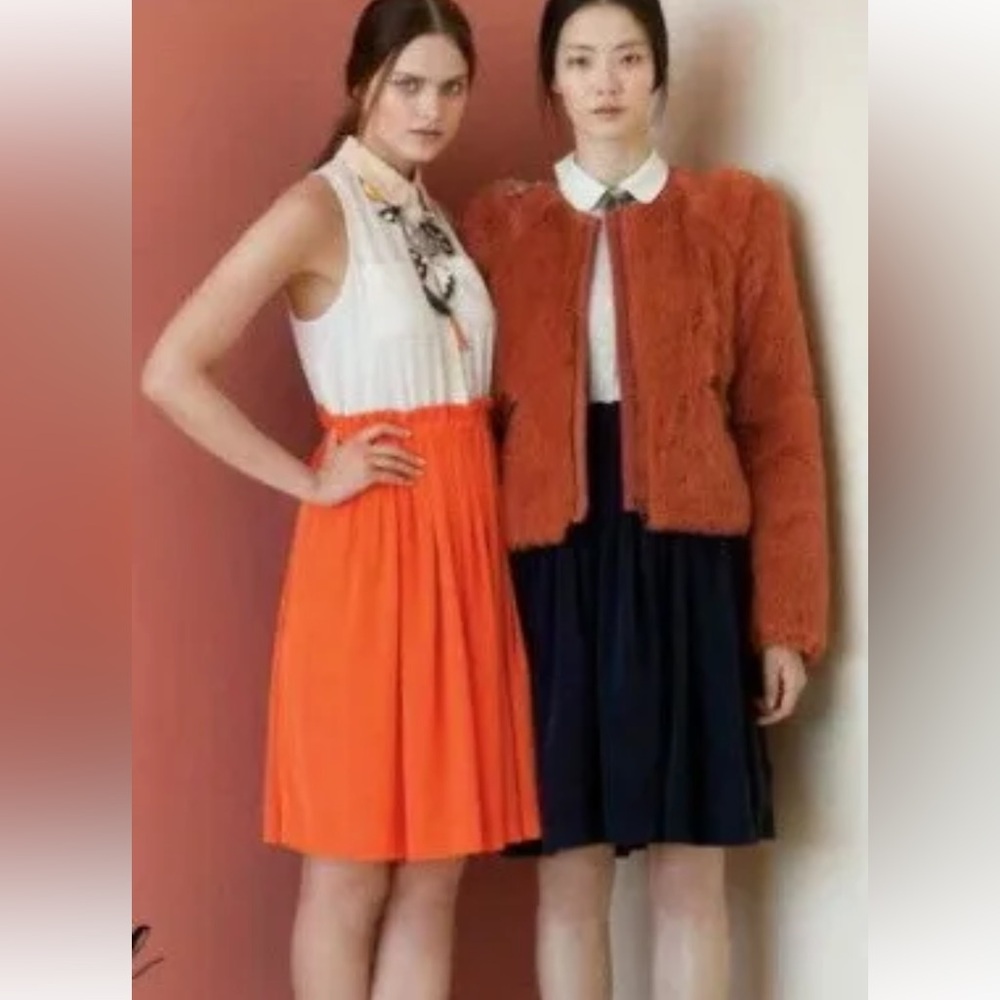 Anthropologie Postmark Knee Length Dress with removable collar orange 12